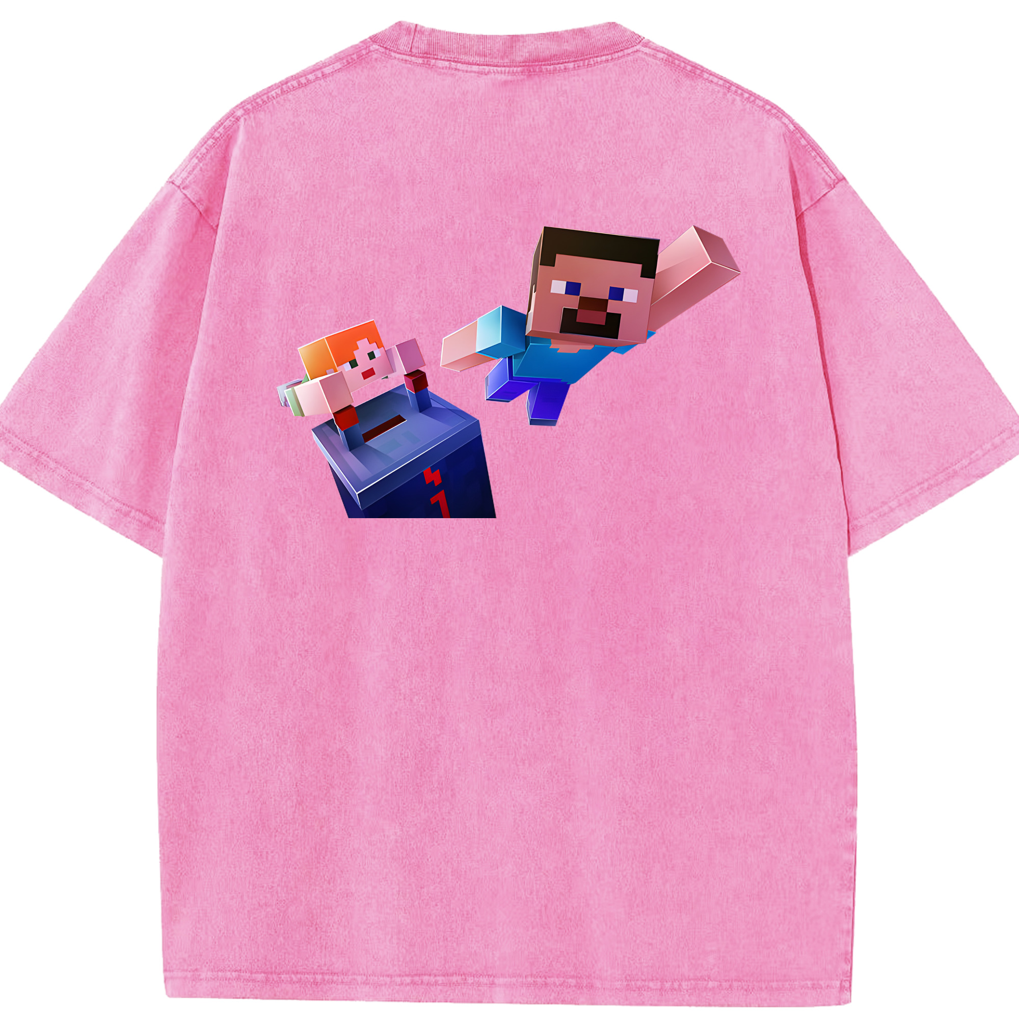 （画像用） マインクラフト ブロックの世界 Minecraft MC Block world 綿100% ヴィンテージ風 半袖Tシャツ（背面プリント）